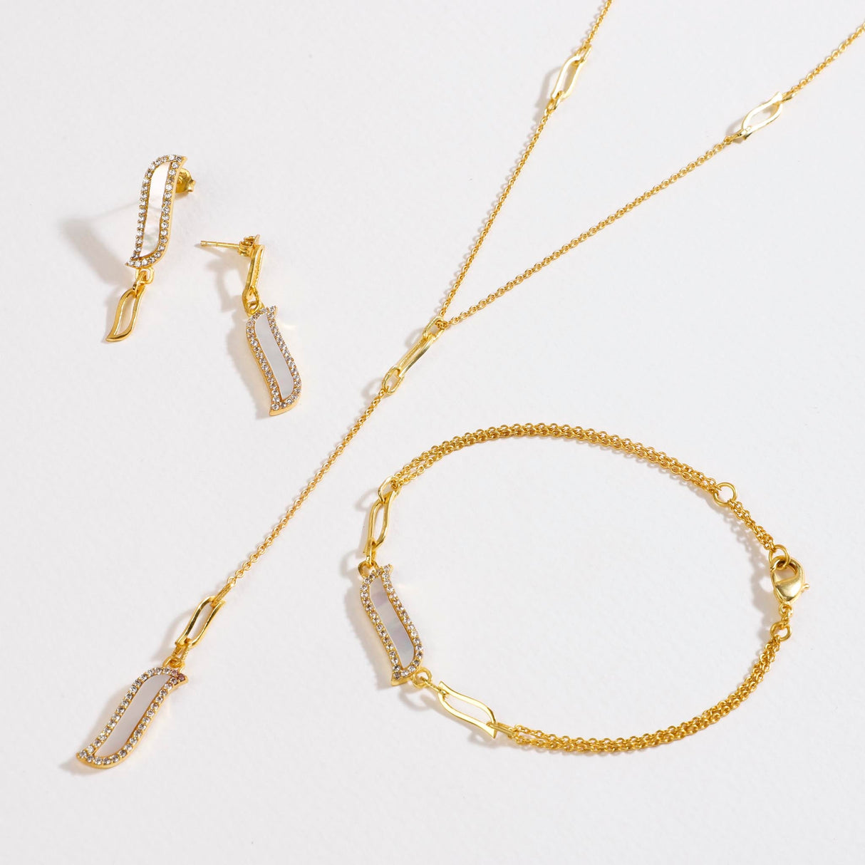 Lariat Necklace - Mother of Pearl "Wave Symphony"