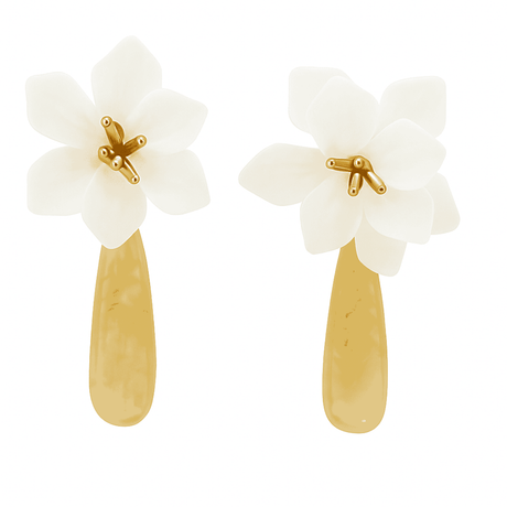 Flora White And Mother Of Pearl Resin Drop Clip Earrings
