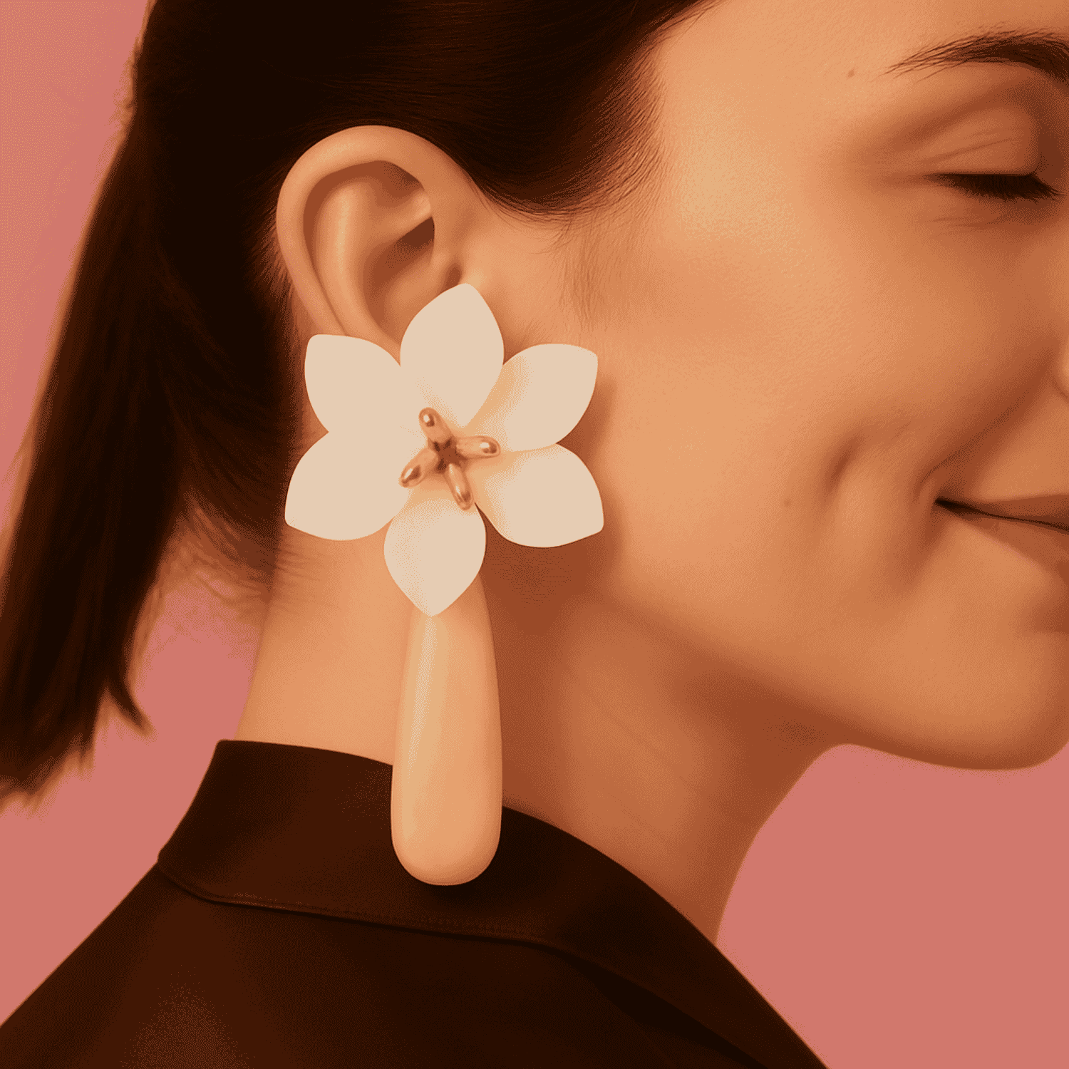 Flora White And Mother Of Pearl Resin Drop Clip Earrings