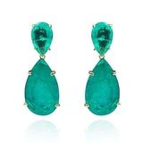 Large Pear Double Emerald Cubic Zirconai and Sterling Silver Drop Clip on Earrings