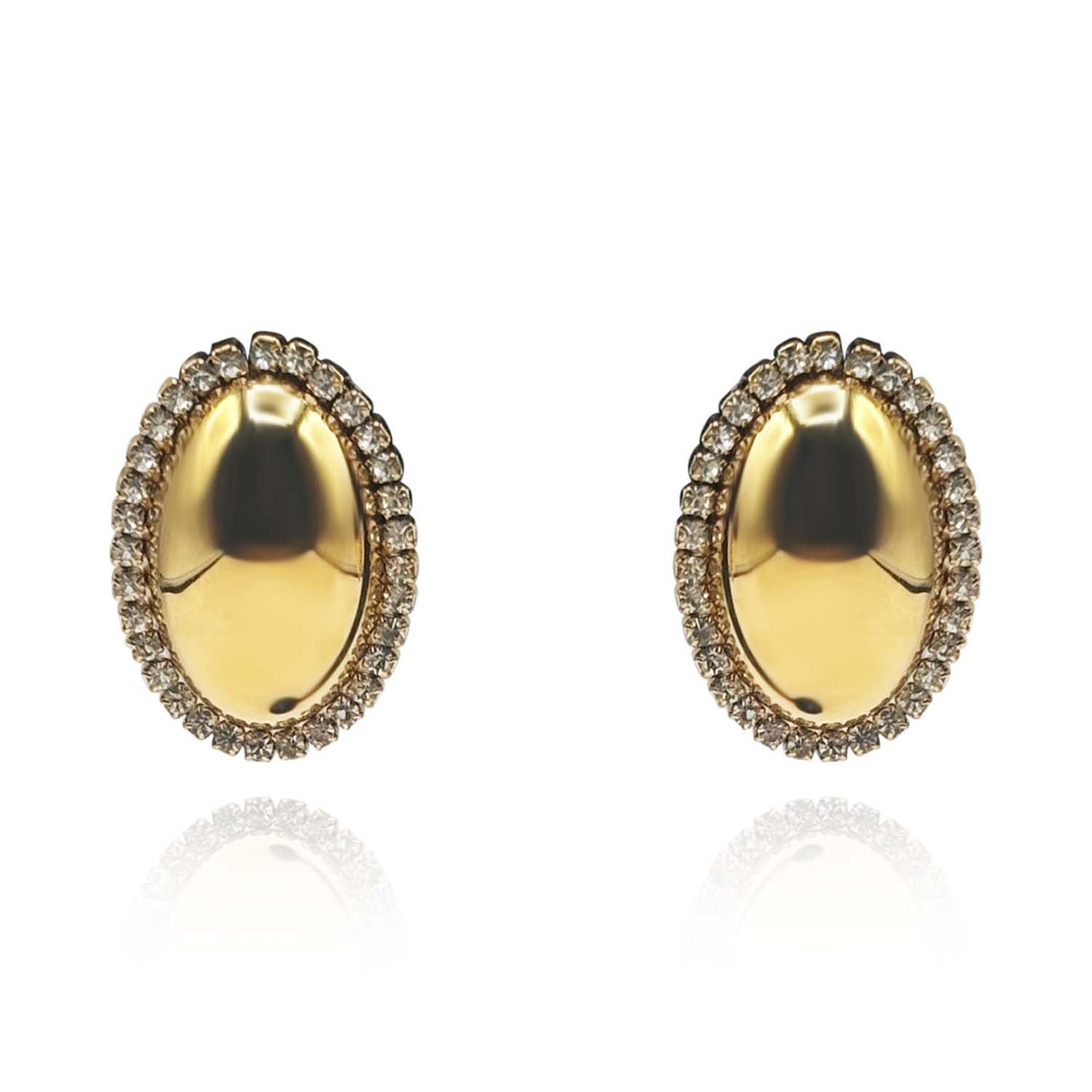 Crystal Trimmed Oval Gold Earrings