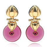 Gold Drop Earring With Pink Tourmaline  Resin Drop
