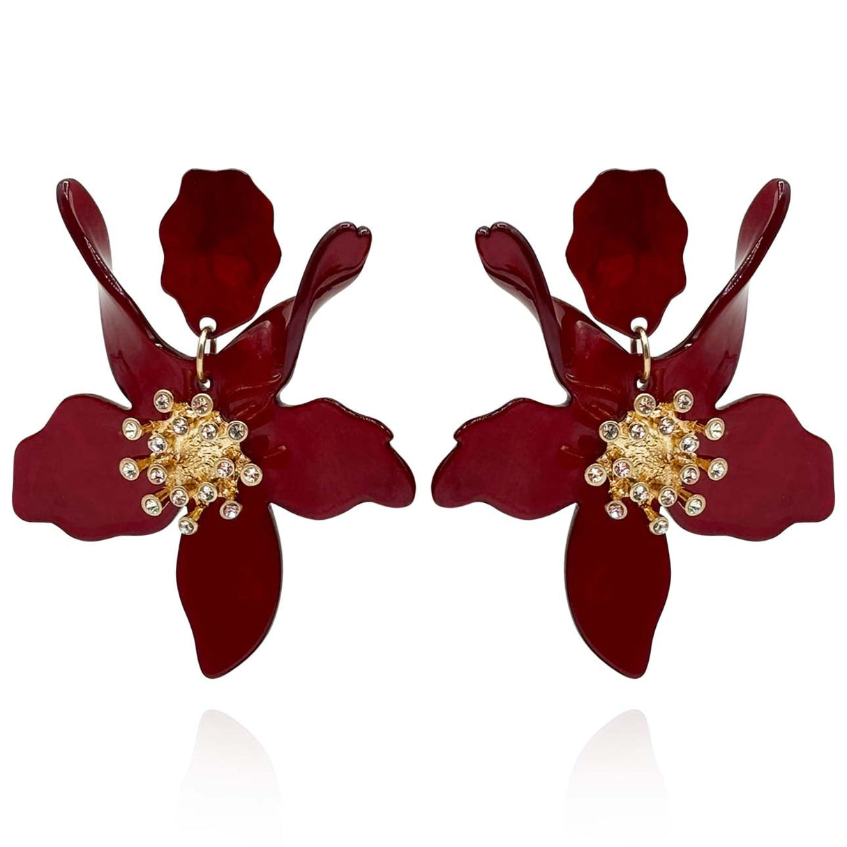 Burgundy Floral Resin Drop Earrings