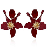 Burgundy Floral Resin Drop Earrings