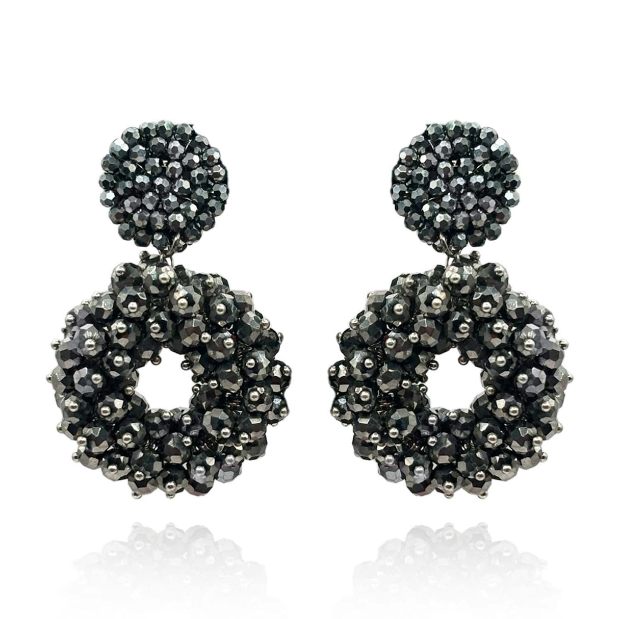 Hematite Glass Faceted Bead Clip on Drop Earrings