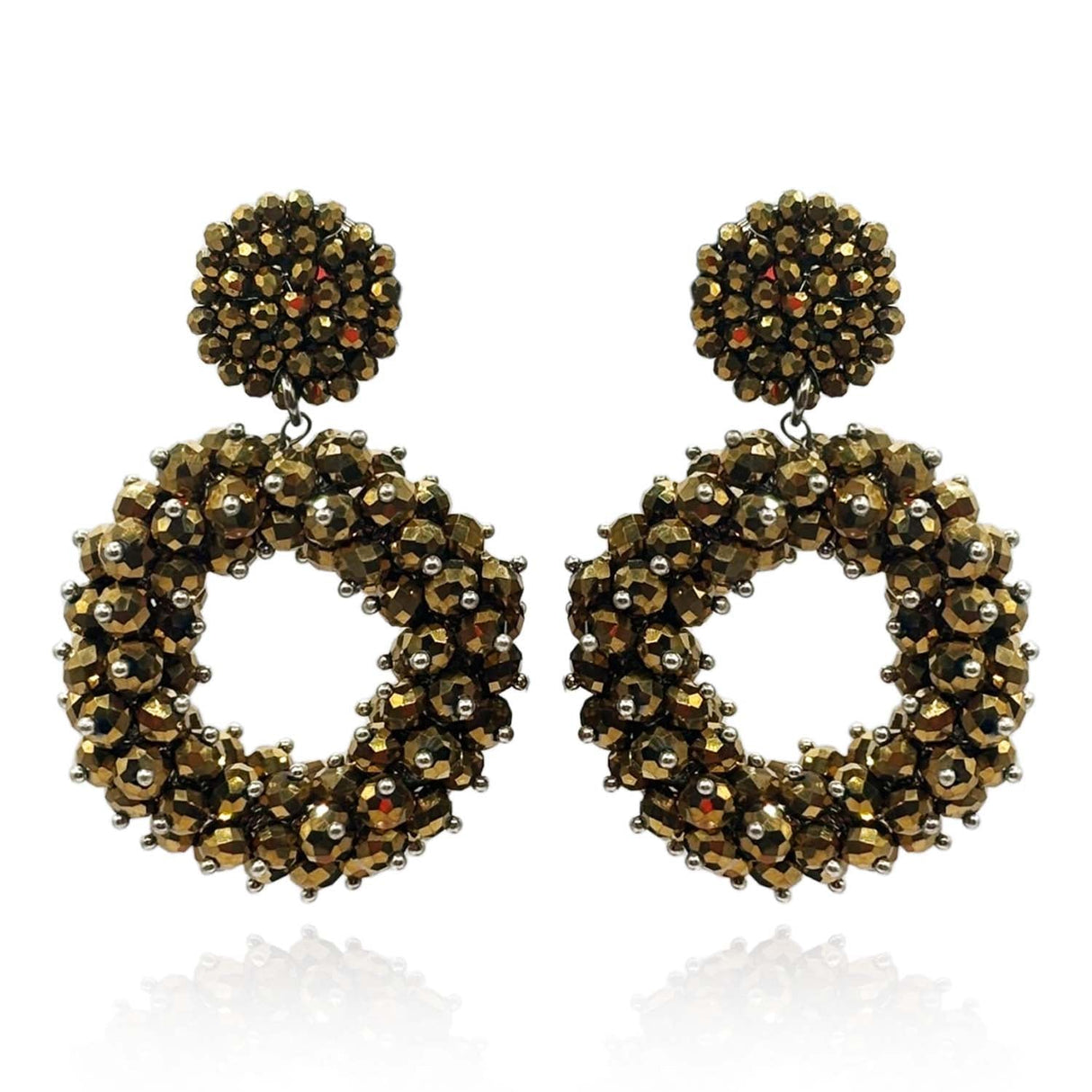 Gold Glass Faceted Bead Clip on Drop Earrings