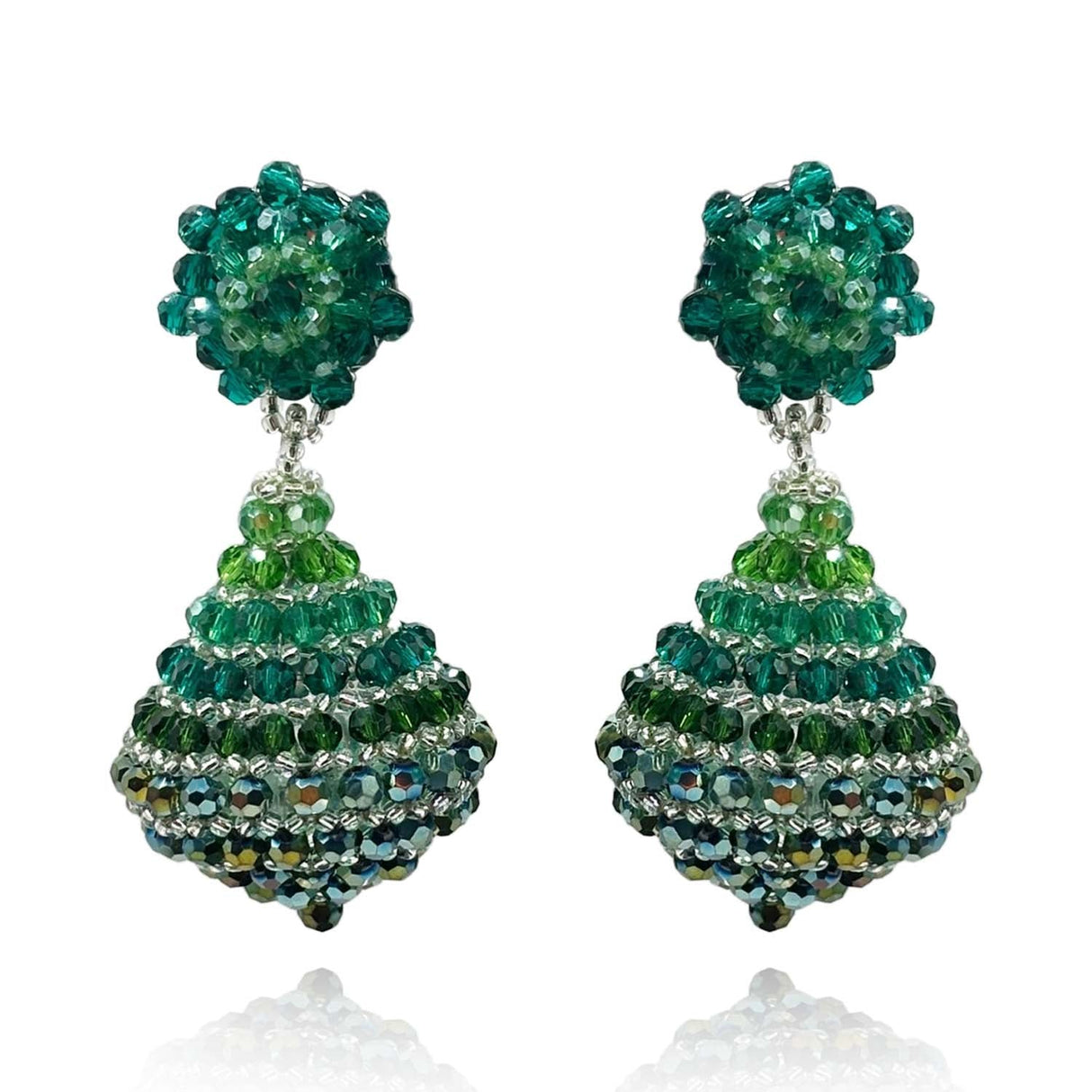 Emerald Faceted Bead Clip on Drop Earrings