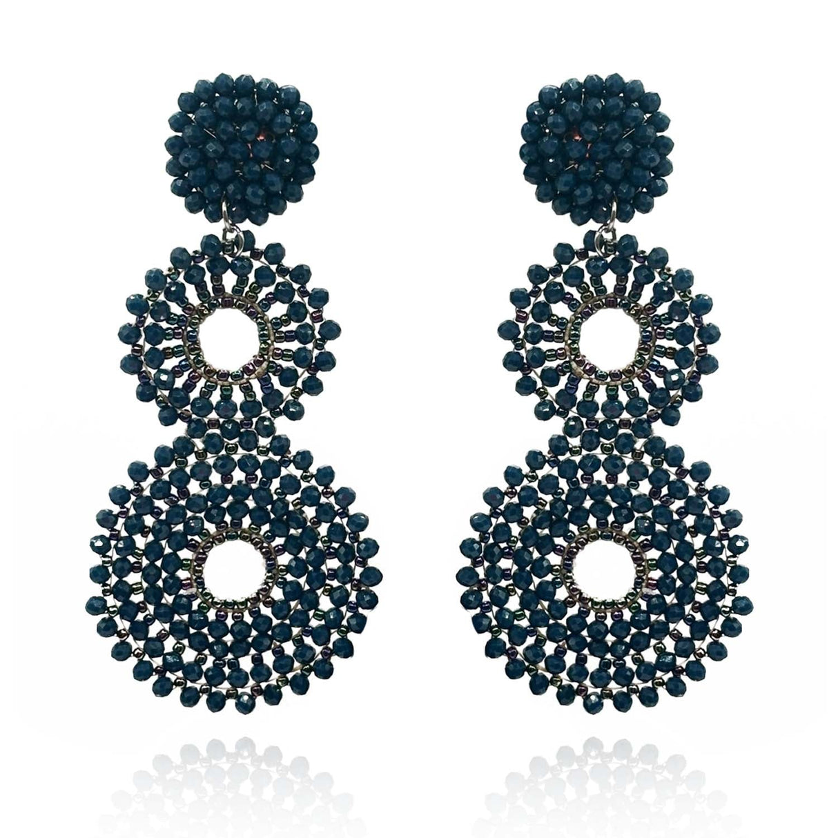 Navy Glass Clip on Boho Drop Earrings