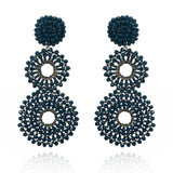 Navy Glass Clip on Boho Drop Earrings