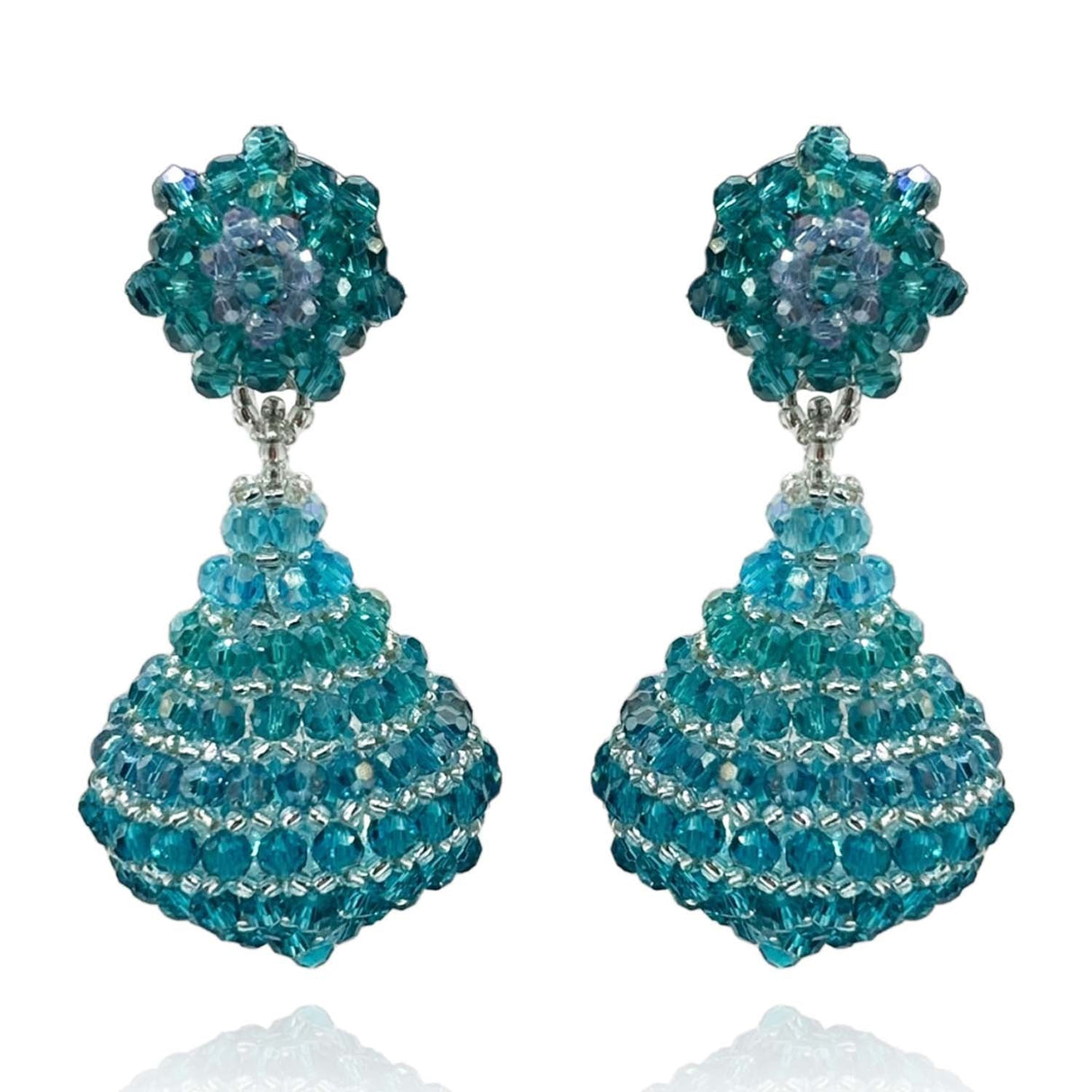 Aqua Faceted Bead Clip on Drop Earrings