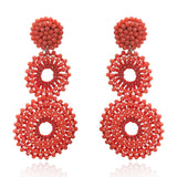 Coral Glass Clip on Boho Drop Earrings