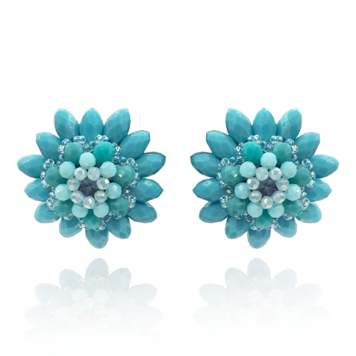 Turquoise Faceted Glass Bead Clip on Earring