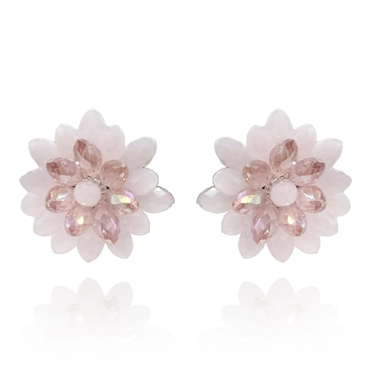 Rose and Pink Aurora Borealis Faceted Glass Bead Clip on Earring