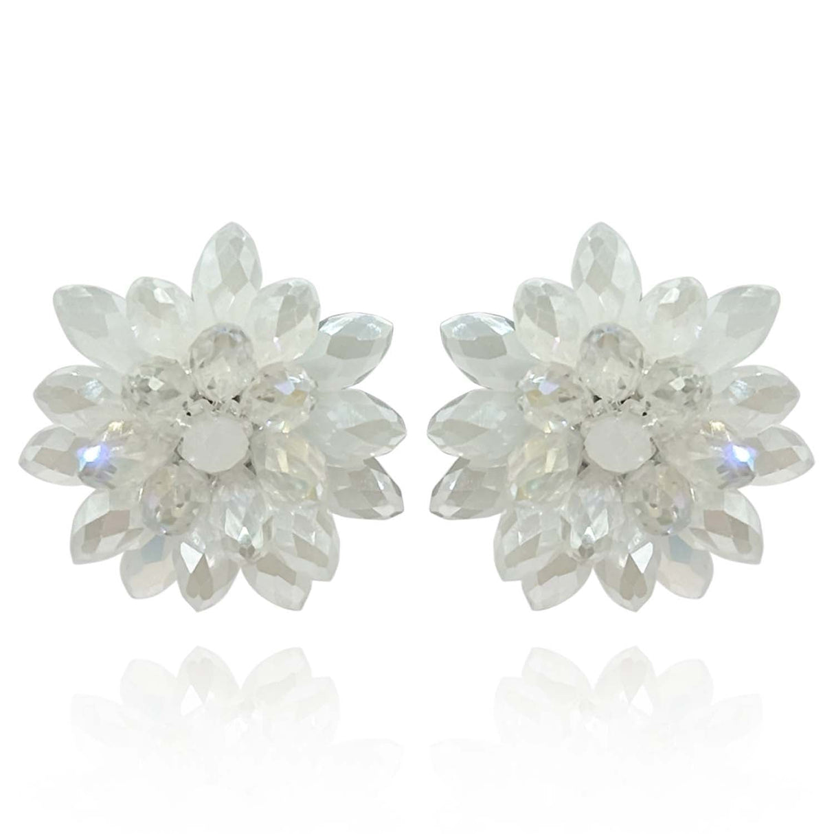 Aurora Borealis and Crystal Faceted Glass Bead Clip on Earring