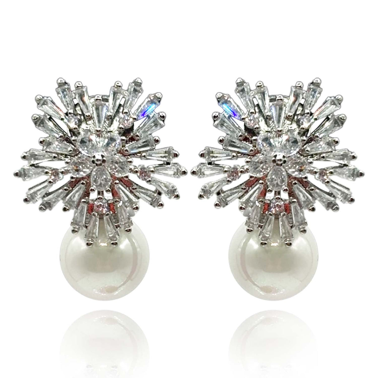 Crystal Baguette and Pearl Clip on Drop Earrings