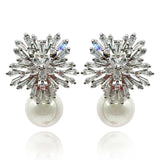 Crystal Baguette and Pearl Clip on Drop Earrings
