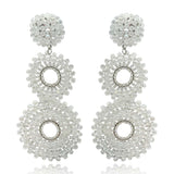 White Aurora Borealis Glass Clip on Boho Drop Earrings