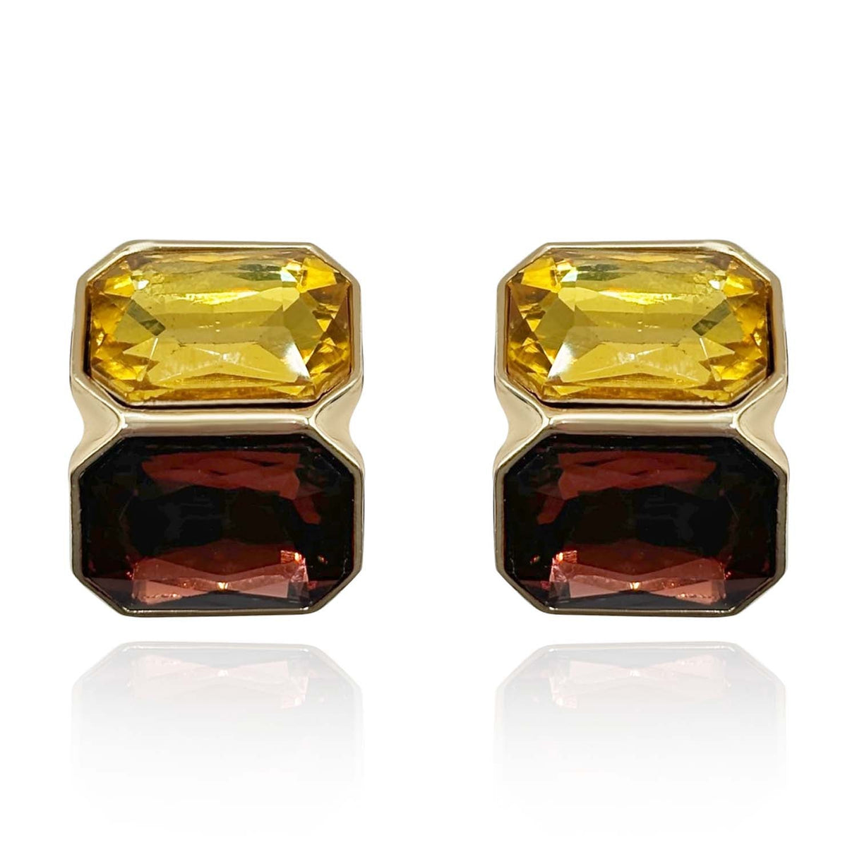 Topaz and Dark Topaz Double Stone Clip Earrings