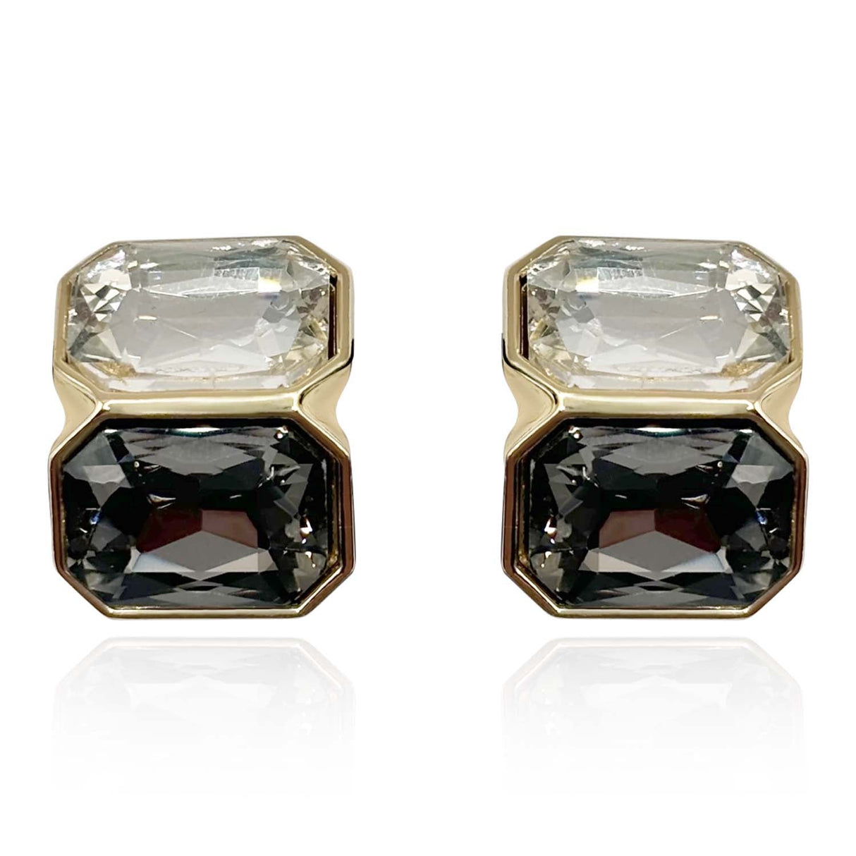 Crystal and Black Diamond  Double Stone Clip Earrings