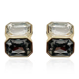 Crystal and Black Diamond  Double Stone Clip Earrings