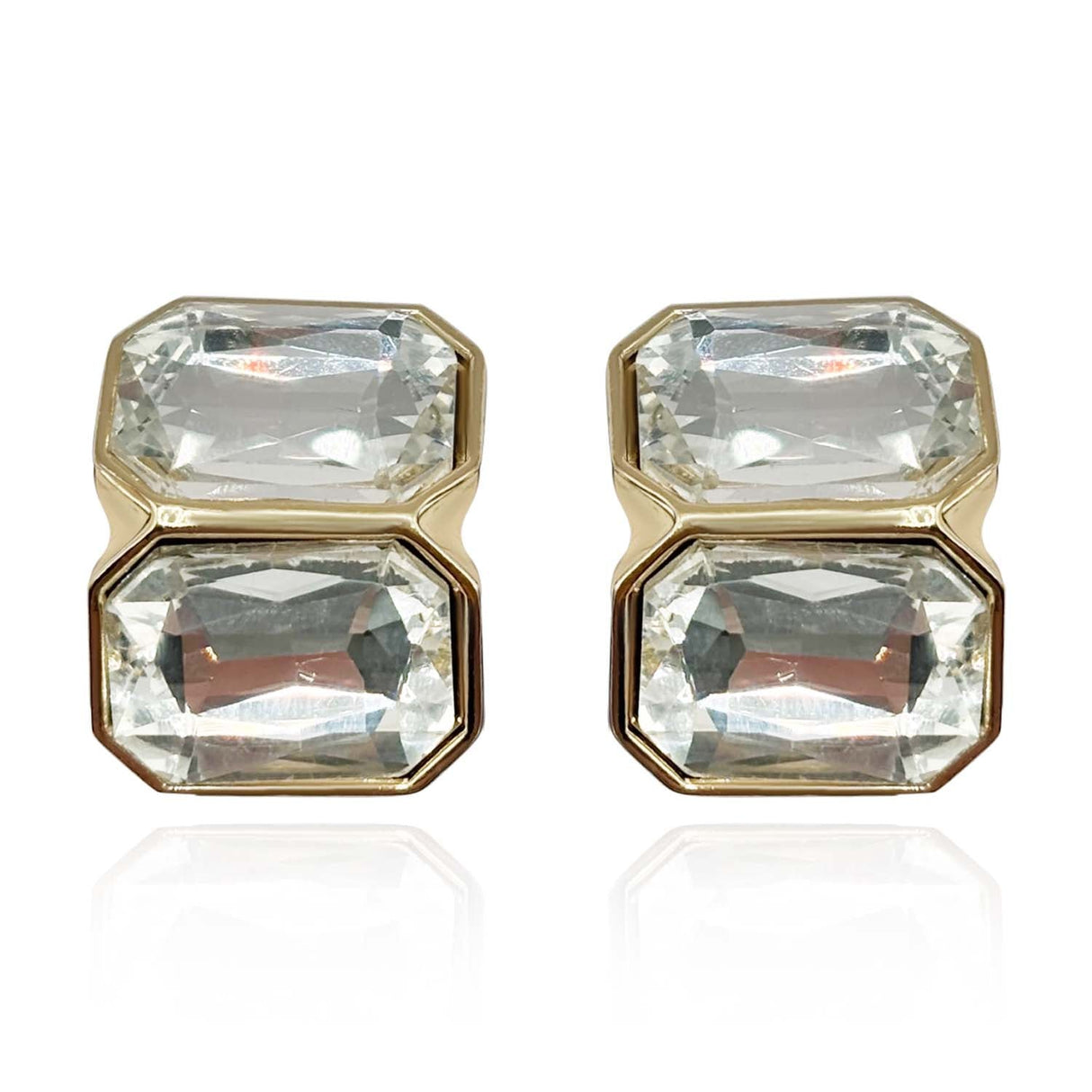 Crystal Double Stone Clip Earrings