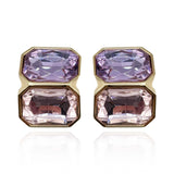 Light Amethyst and Light Rose Double Stone Clip Earrings