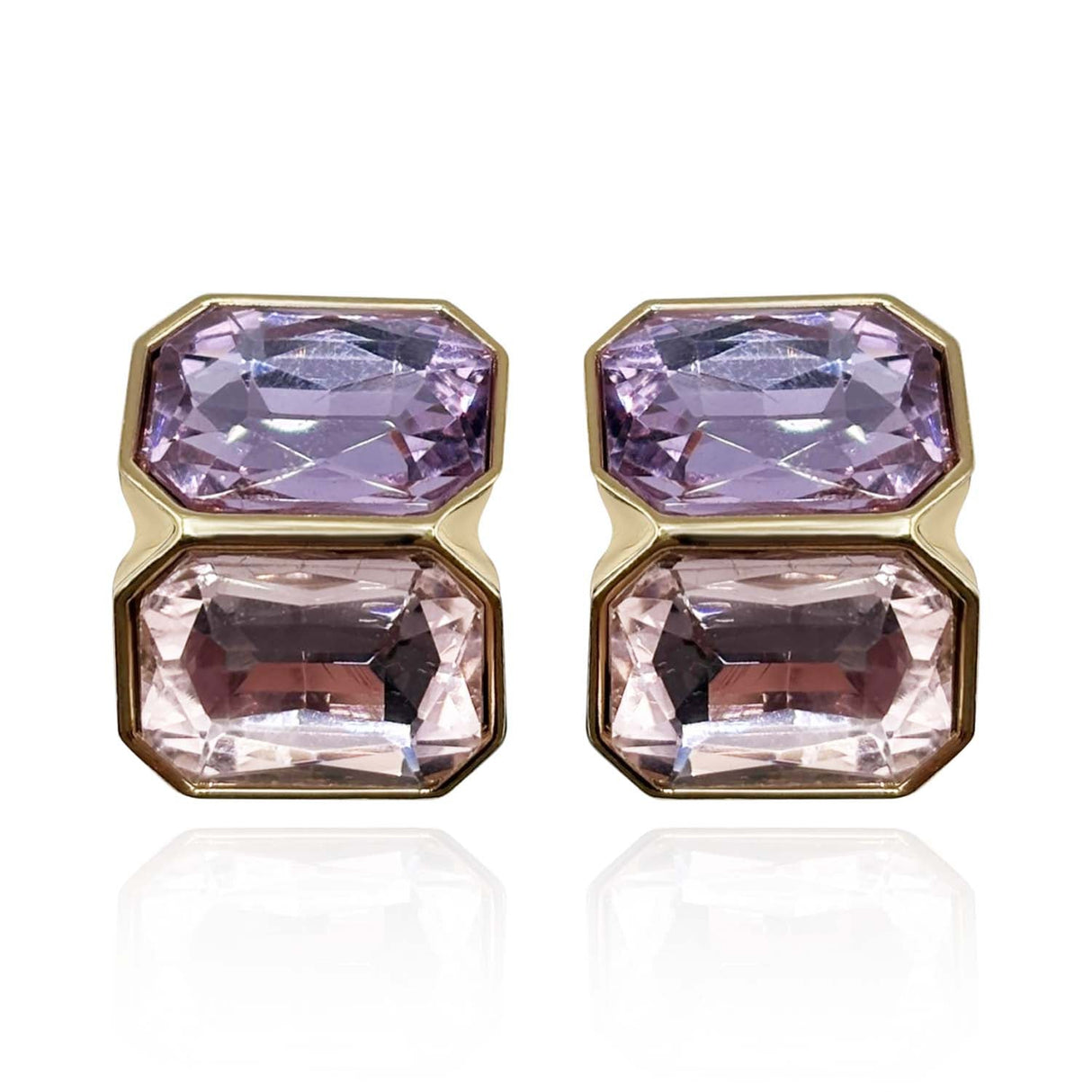 Light Amethyst and Light Rose Double Stone Clip Earrings
