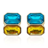 Aqua and Topaz Double Stone Clip Earrings