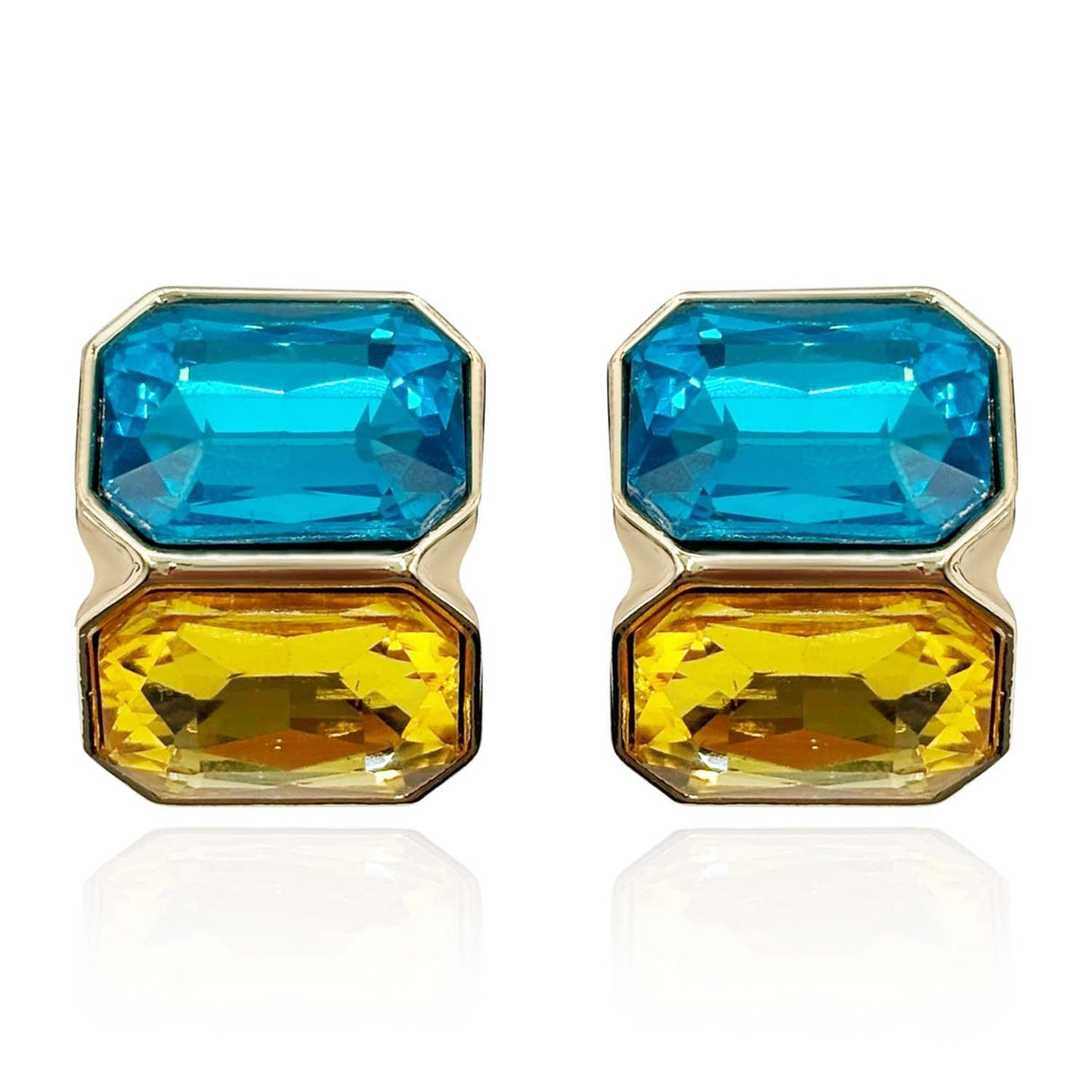 Aqua and Topaz Double Stone Clip Earrings