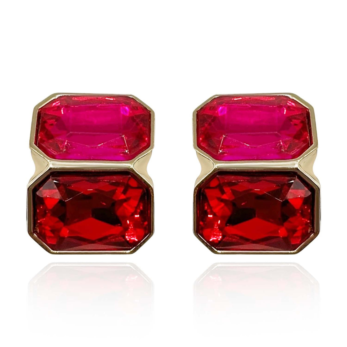 Fuschia and Ruby Double Stone Clip Earrings