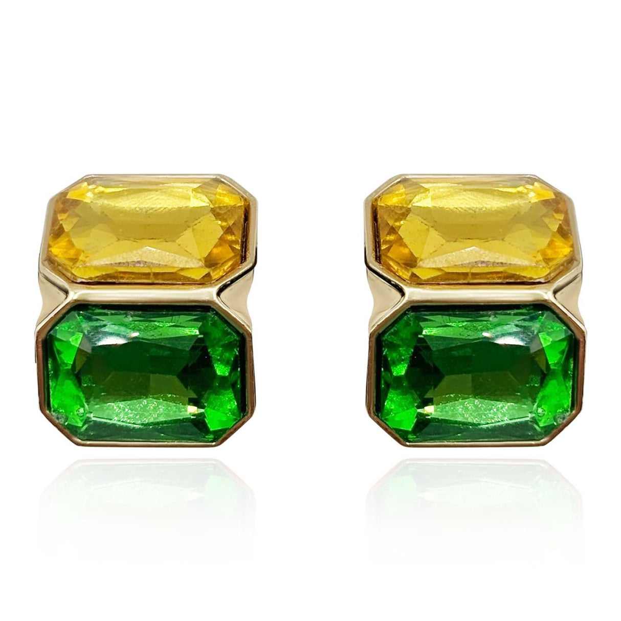 Topaz and Emerald Double Stone Clip Earrings