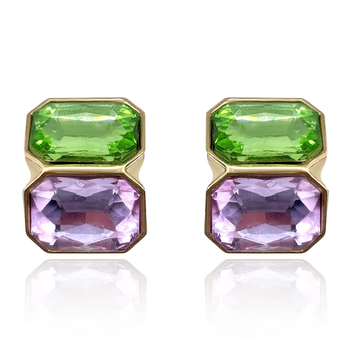 Peridot and Light Amethyst Double Stone Clip Earrings