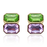 Peridot and Light Amethyst Double Stone Clip Earrings