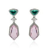 Emerald and Pink Cubic Zirconium Drop Earrings