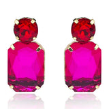 Fuschia Crystal Ocatgon and Ruby Round Stone Drop Earrings