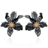 Hematite Colored Floral Resin Drop Earrings