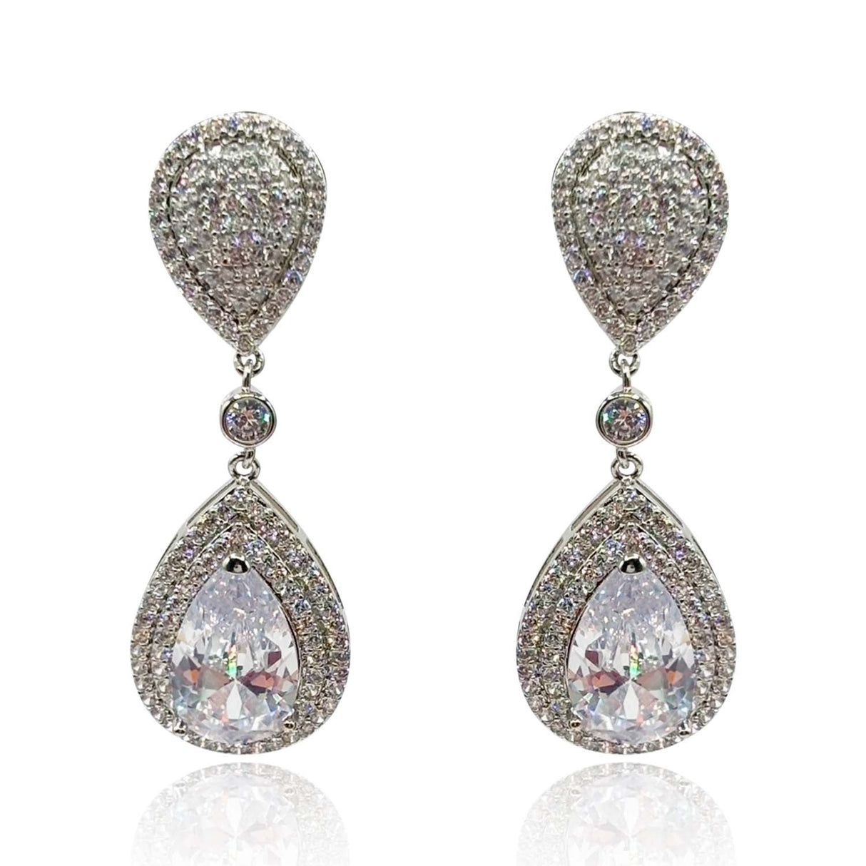 Cubic Zirconium Pear Shape Drop Clip on Earrings