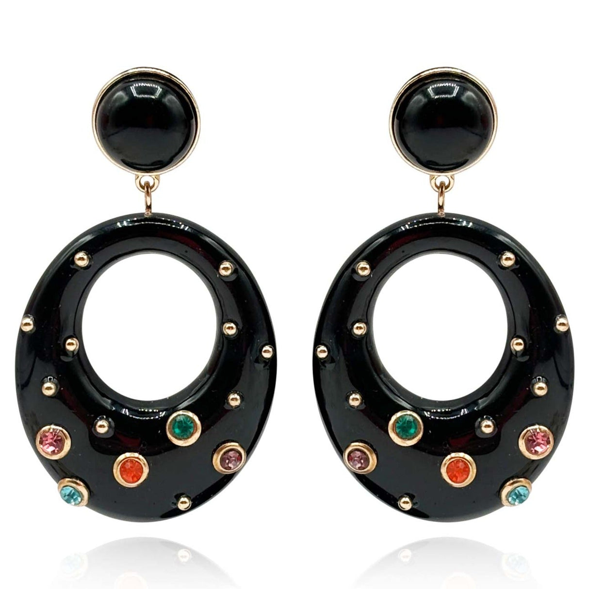 Studded Black Resin Large Hoop Earrings