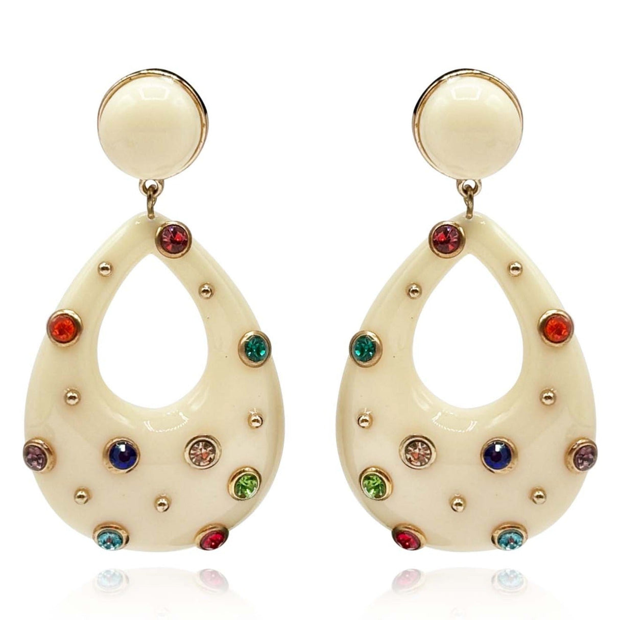 Studded Ivory Resin Large Hoop Earrings