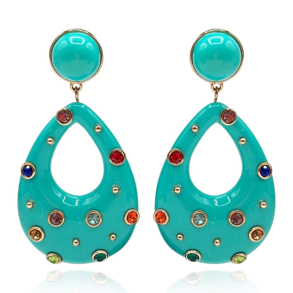 Studded Turquoise Resin Large Hoop Earrings