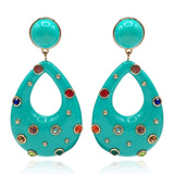 Studded Turquoise Resin Large Hoop Earrings