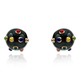 Black Resin Studded Button Earring