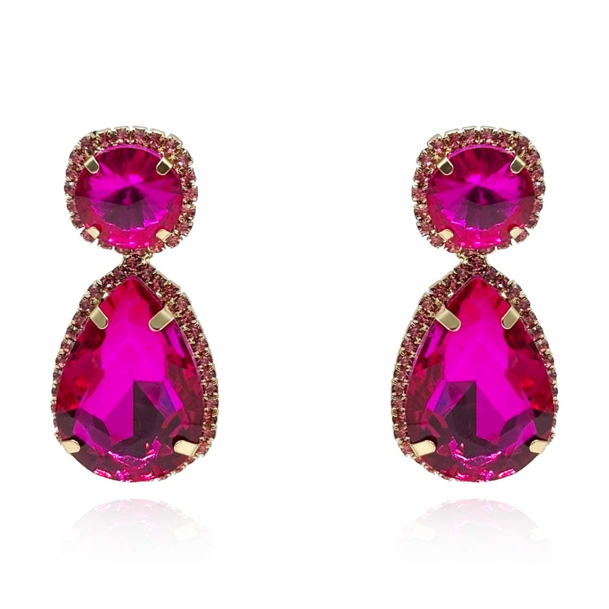 Fuschia Pear Shape Faceted Glass Drop Earrings
