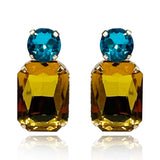 Topaz Crystal Ocatgon and Aqua Round Stone Drop Earrings I