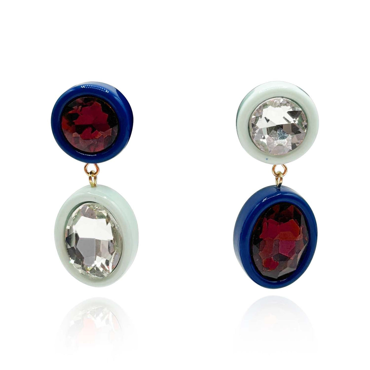 Aqua and Navy Resin Drop Earrings With Crystal and Dark Topaz