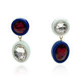 Aqua and Navy Resin Drop Earrings With Crystal and Dark Topaz