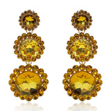Triple Round Crystal Topaz Drop Earrings Surrounded by Round Topaz Stones