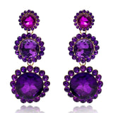 Triple Round Crystal Amethyst Drop Earrings Surrounded by Round Amethyst Stones