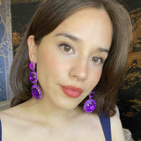 Triple Round Crystal Amethyst Drop Earrings Surrounded by Round Amethyst Stones