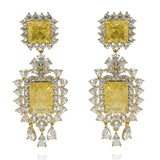 Canary and Crystal Clip on Drop Earrings in Gold Plated Brass Setting